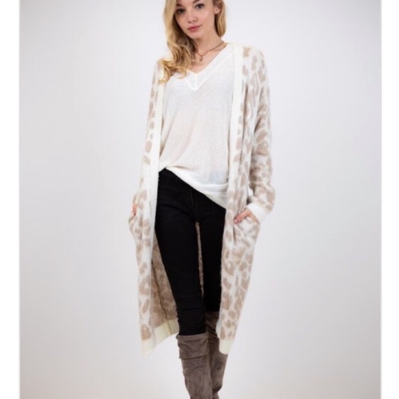 Leopard print long open maxi cardigan sweater - Picture 3 of 5